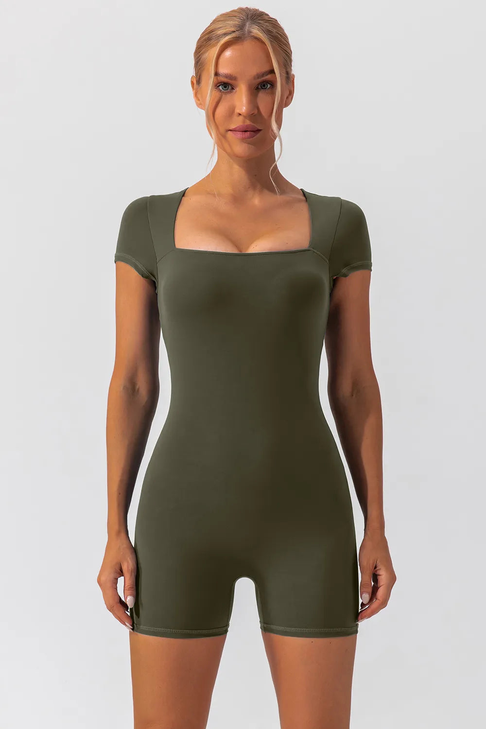 Square Neck Cap Sleeve Active Romper Easy Apparels