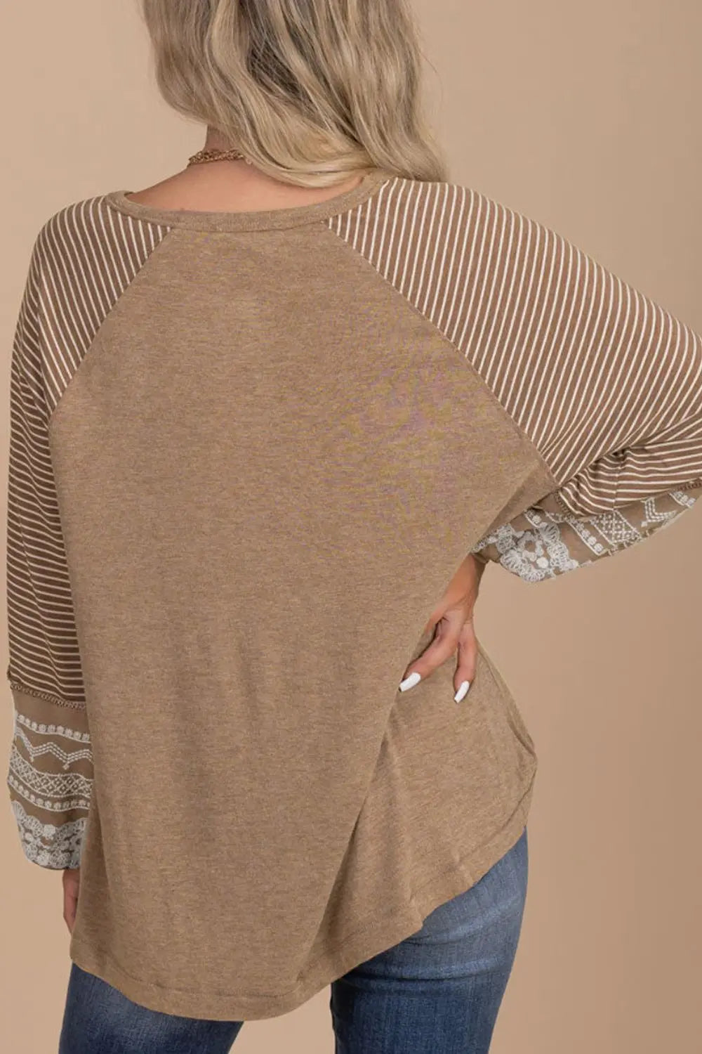 Trendsi Striped Round Neck Long Sleeve Blouse