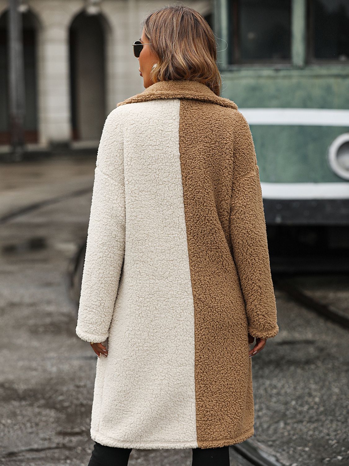 Contrast Dropped Shoulder Sherpa Coat Easy Apparels