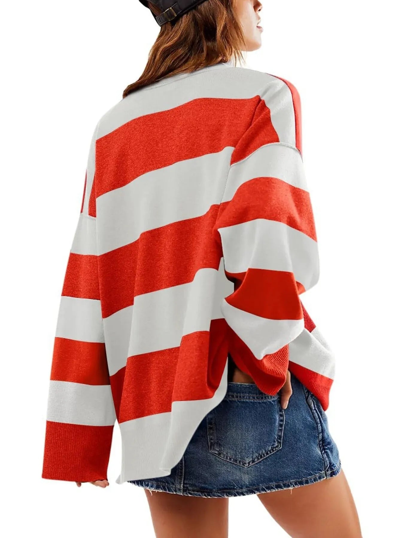 Trendsi Striped Half-Zip Oversized Sweatshirt