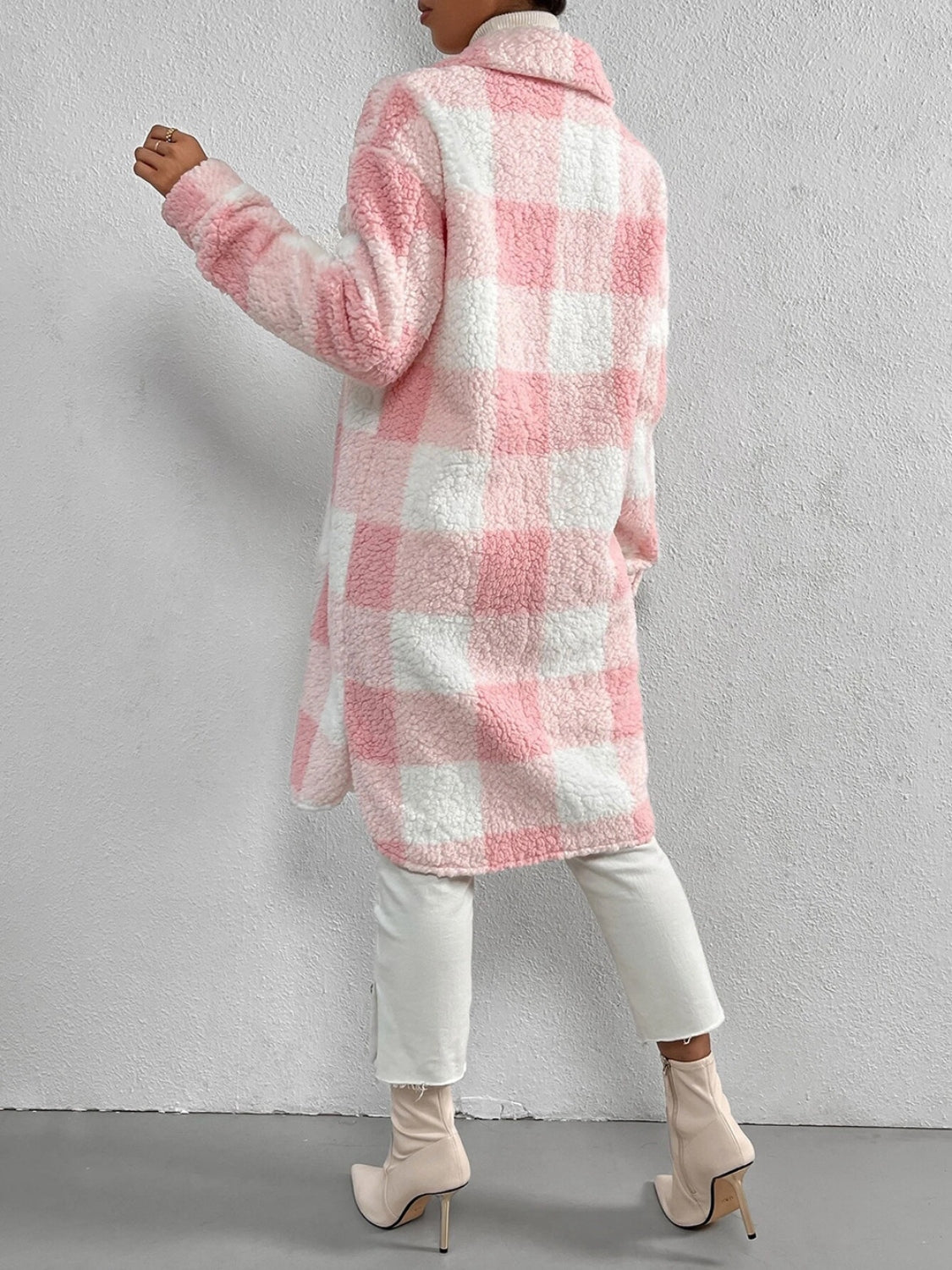 Plaid Collared Neck Button Down Coat Easy Apparels