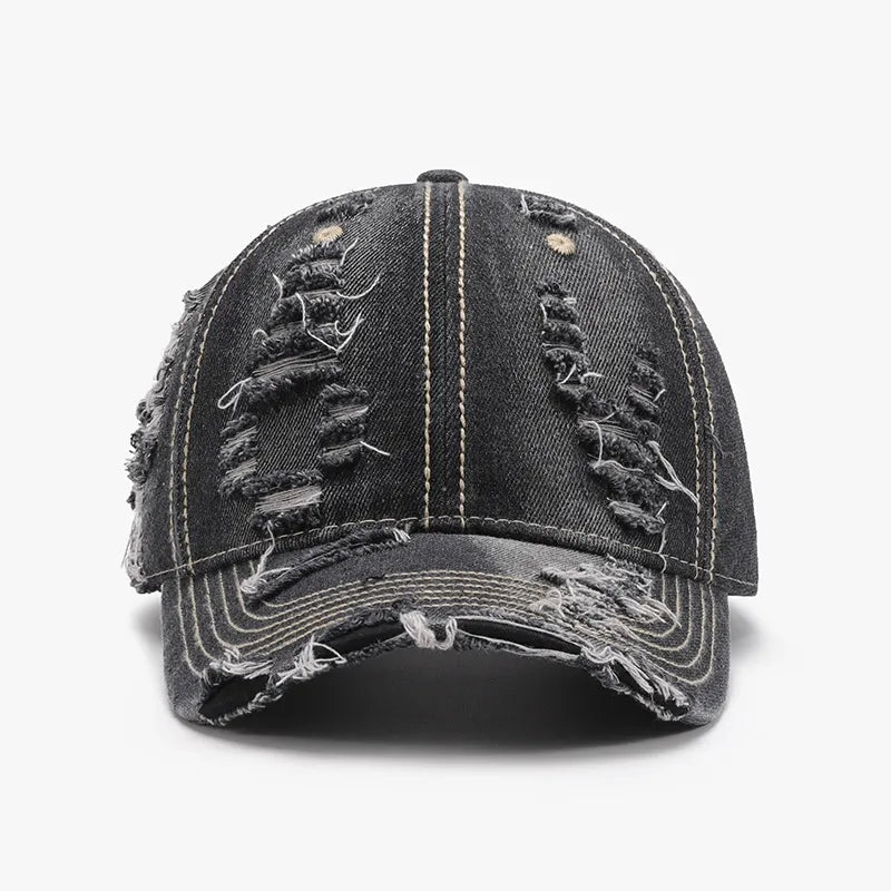 Distressed Adjustable Cotton Baseball Cap Dark One Size Easy Apparels
