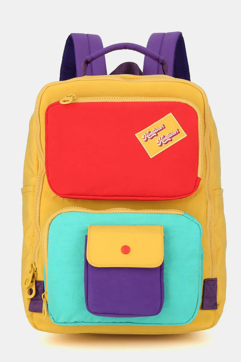 Himawari Contrast Nylon Backpack Bag with Handles Mustard One Size Easy Apparels