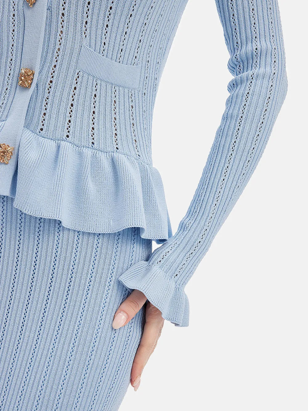 Ruffled V-Neck Top and Midi Skirt Sweater Set Easy Apparels