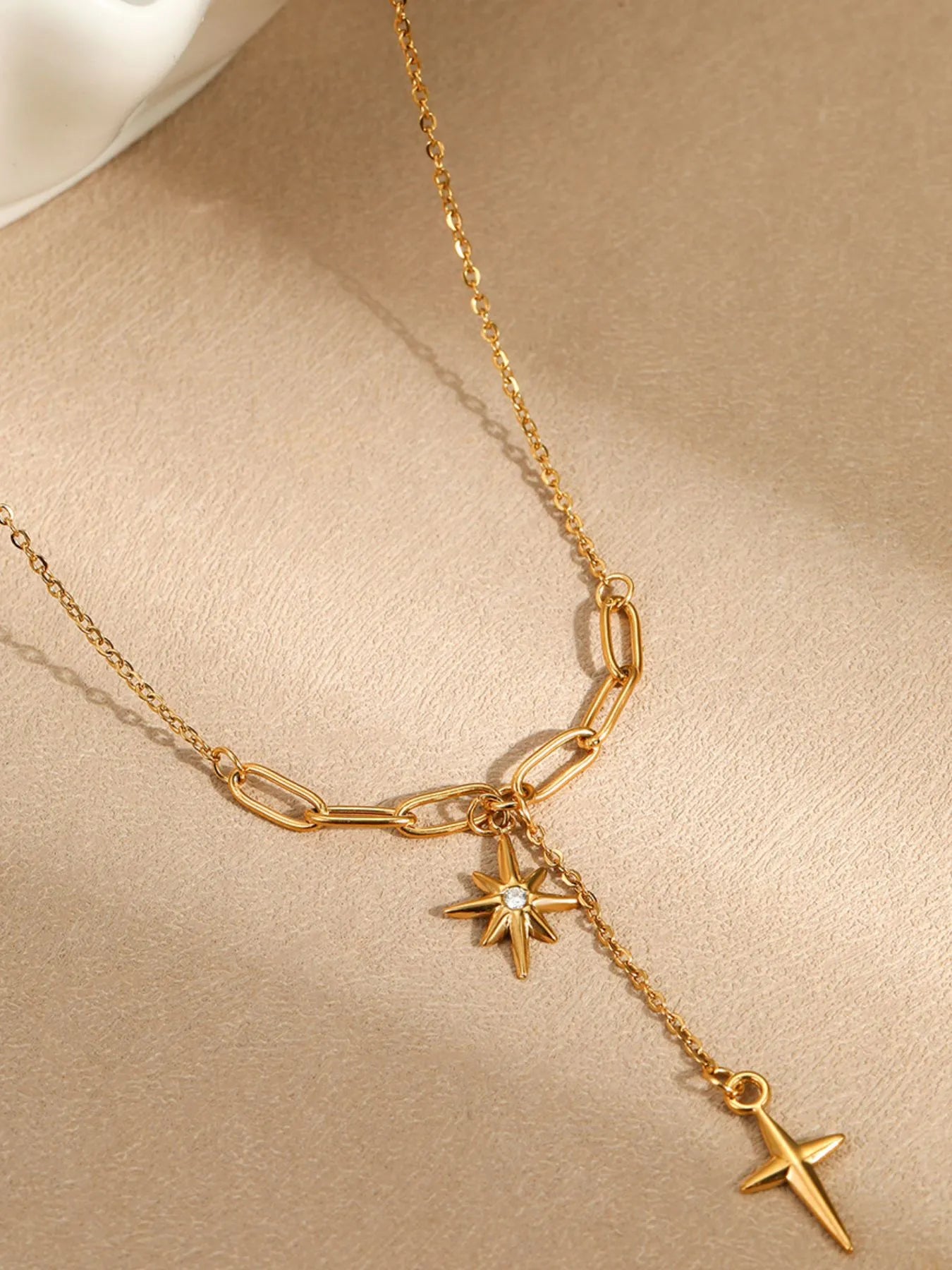 18K Gold-Plated Star Cross Pendant Necklace Easy Apparels