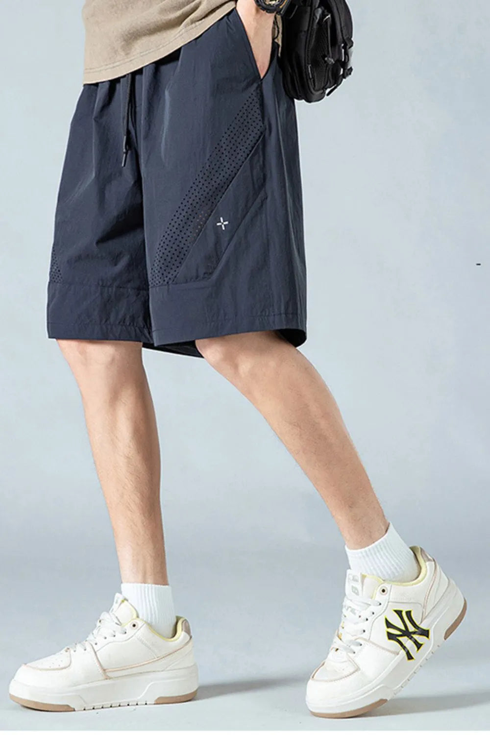 Men's Plus Size Mesh Panel Training Shorts with Drawstring Waist Navy Blue Easy Apparels