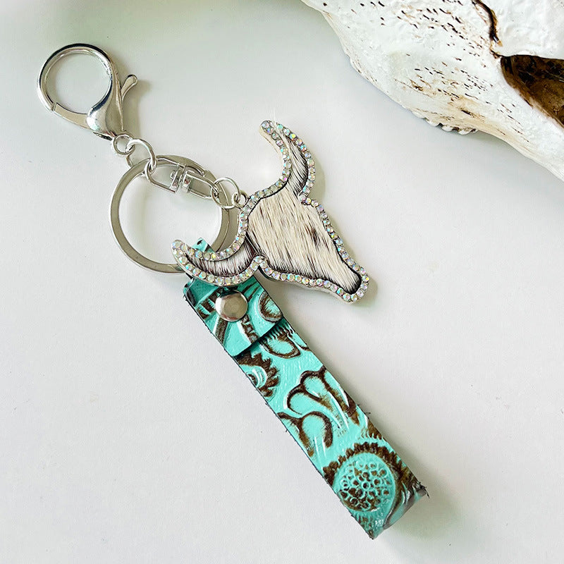 Rhinestone Bull Keychain Style E One Size Easy Apparels