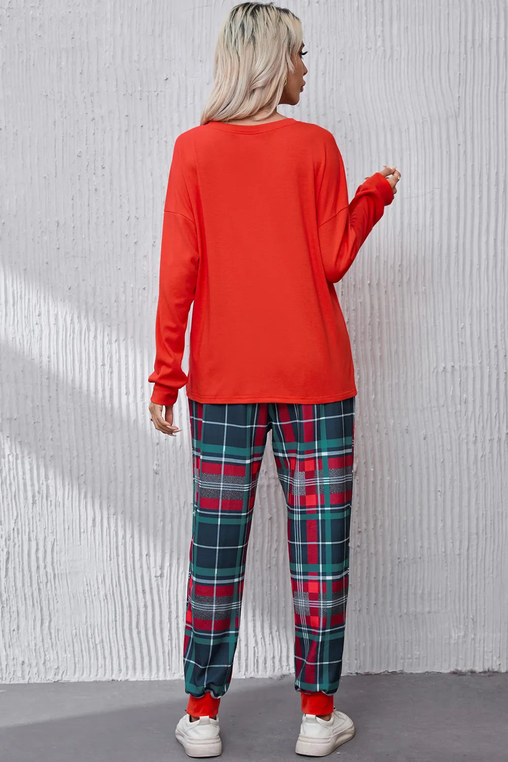 ALL IS BRIGHT Round Neck Top and Plaid Pants Lounge Set Easy Apparels