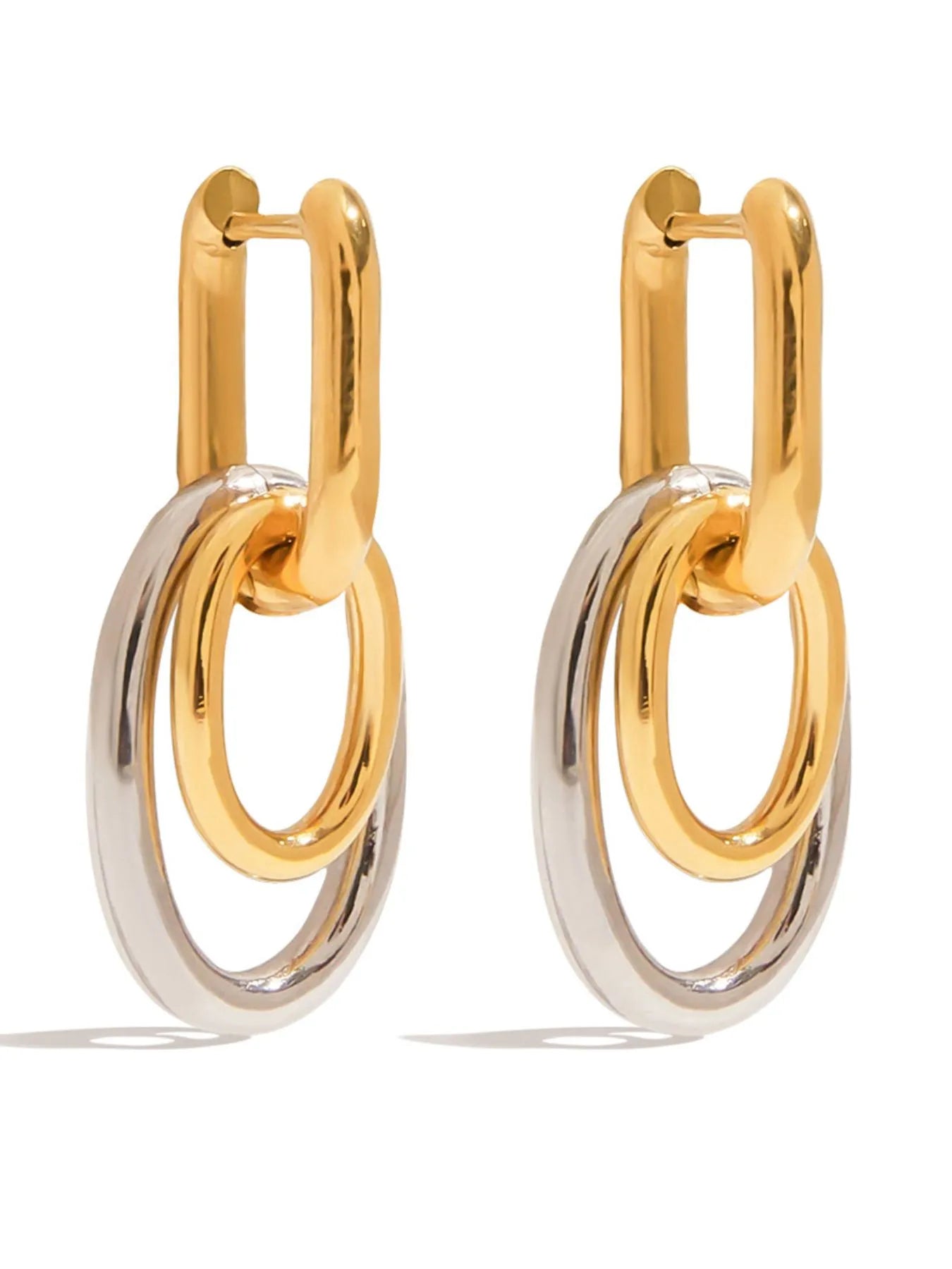 Stainless Steel Two-Tone Interlocked Hoop Earrings Easy Apparels