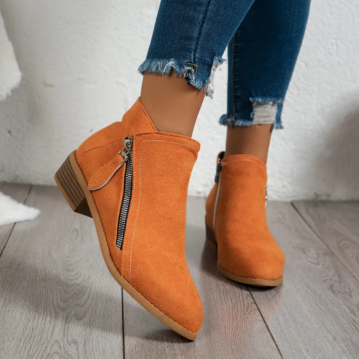 Side Zip Ankle Boots with Block Heel Easy Apparels
