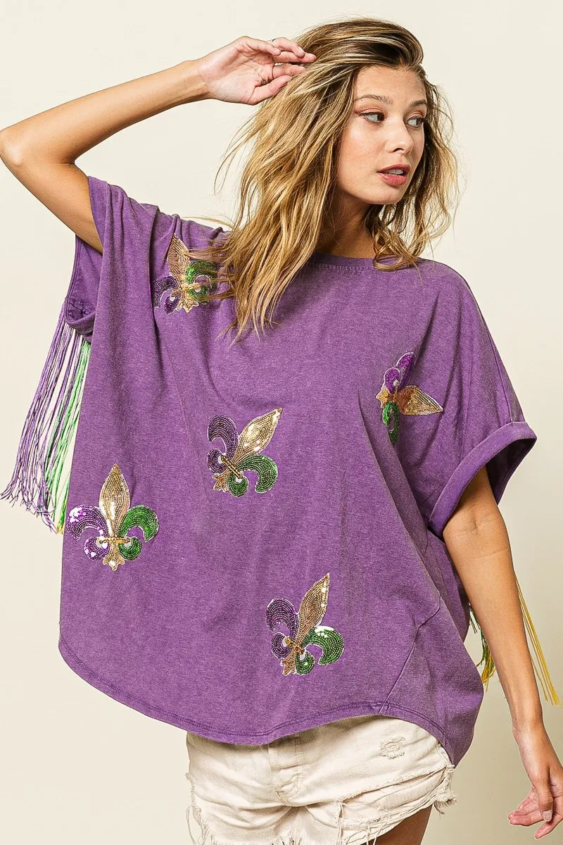 Trendsi BiBi Vintage Washed Fleur Mardi Gras Top