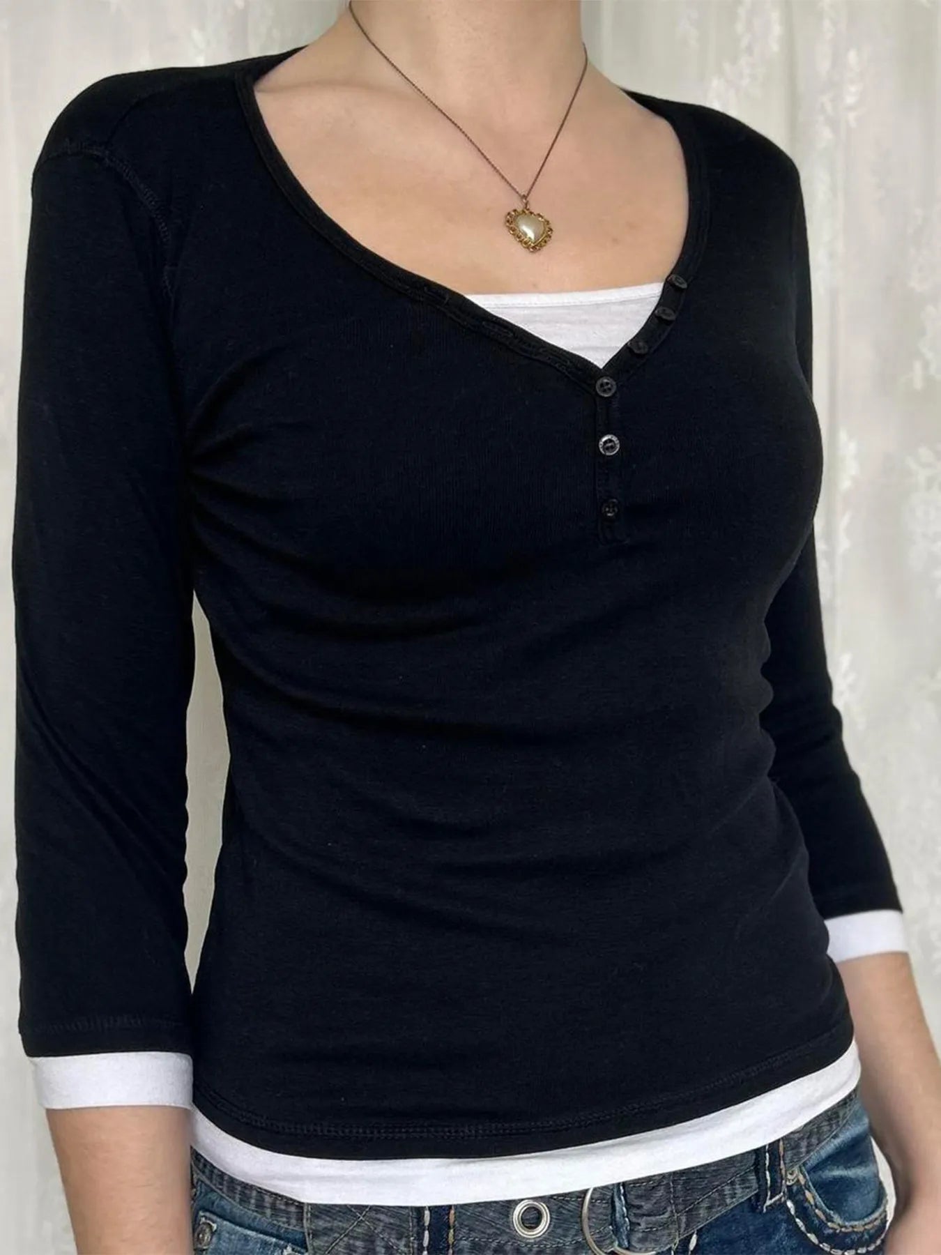 Trendsi Contrast Trim Long Sleeve T-Shirt