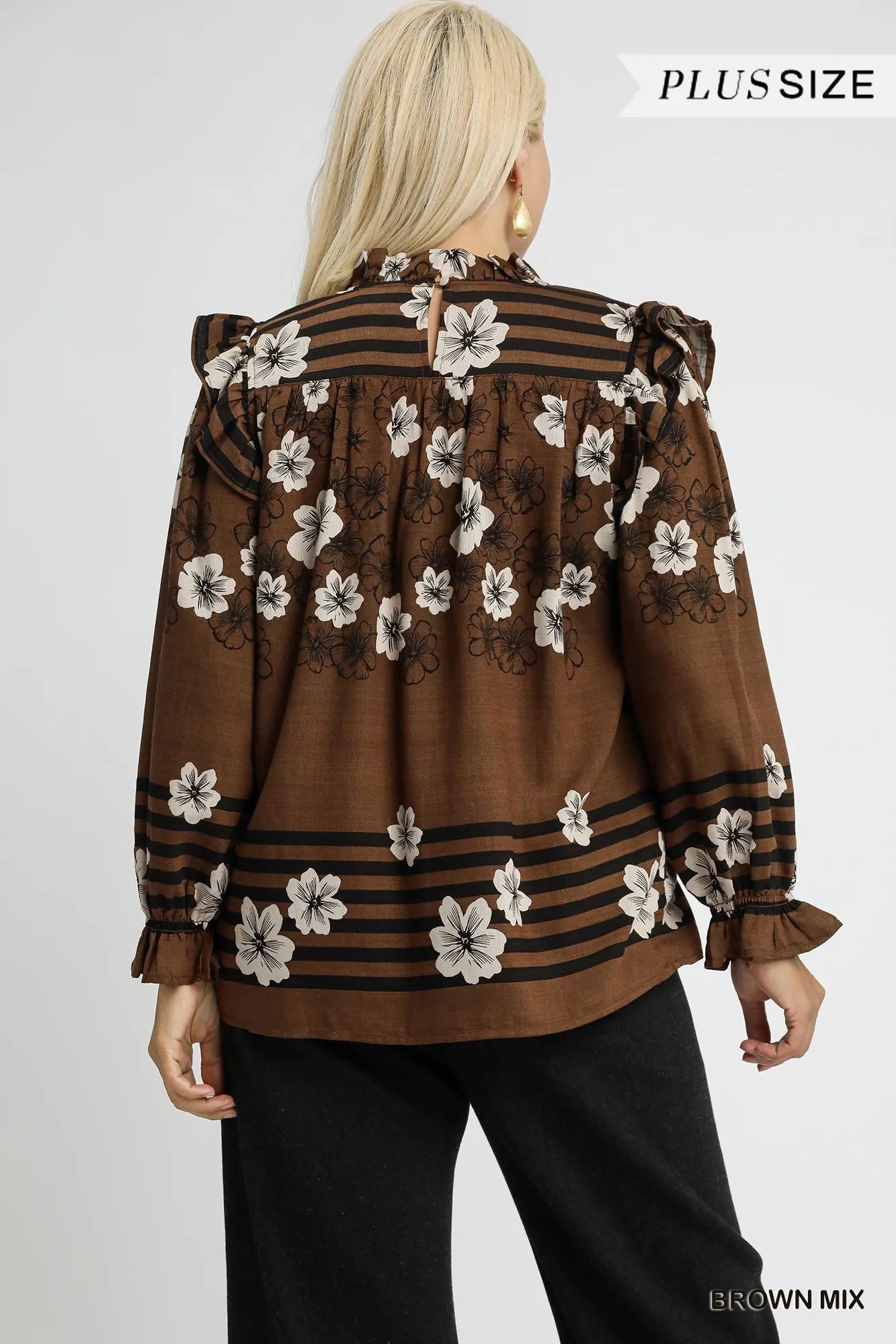 Trendsi Umgee Full Size Mix Floral Smocked Ruffle Blouse Plus Size