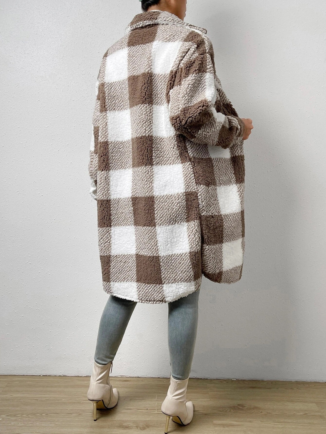 Plaid Collared Neck Button Down Coat Easy Apparels