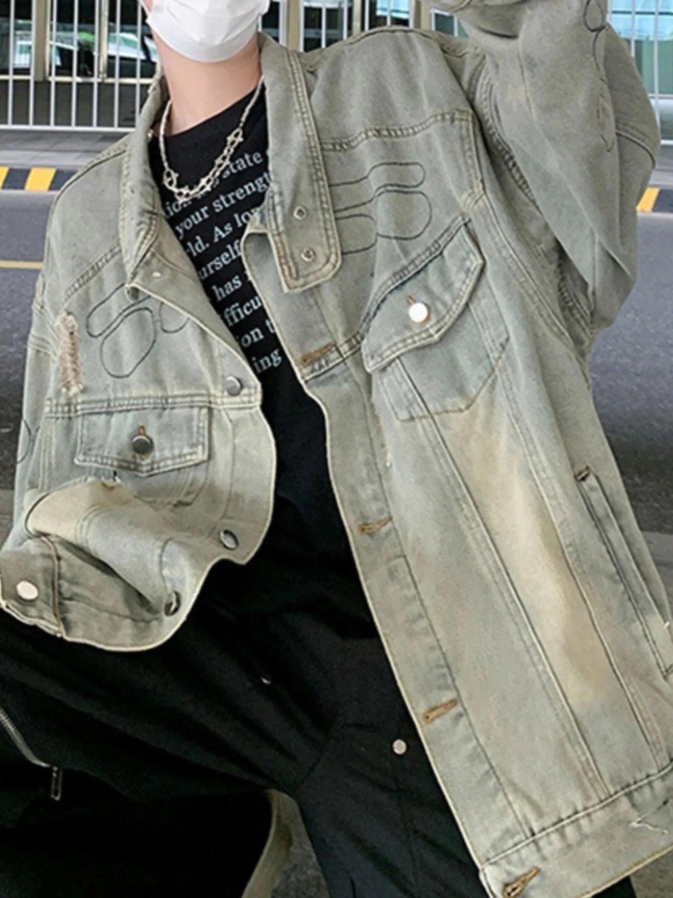 Men's Plus Size Distressed Button Up Denim Jacket Blue Easy Apparels