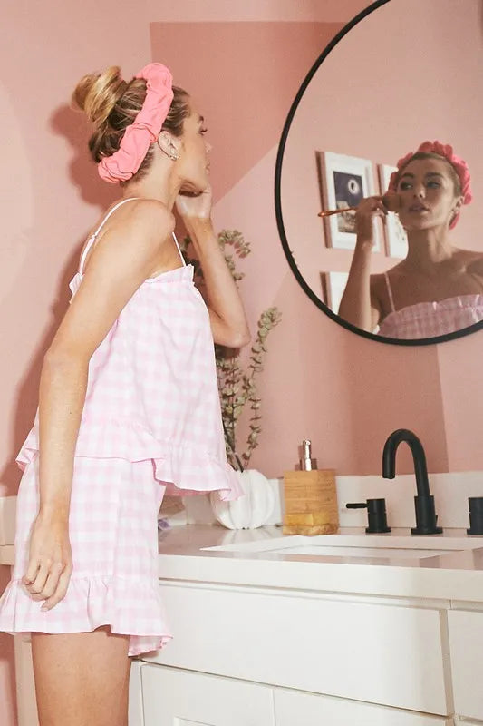 Lime 'N' Chili Gingham Ruffle Trim Cami and Shorts Pajama Set Easy Apparels