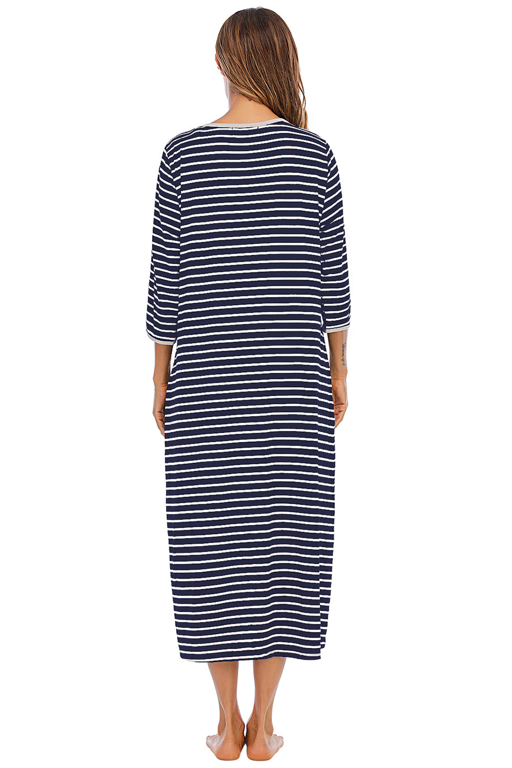 Round Neck Three-Quarter Sleeve Midi Night Dress Easy Apparels