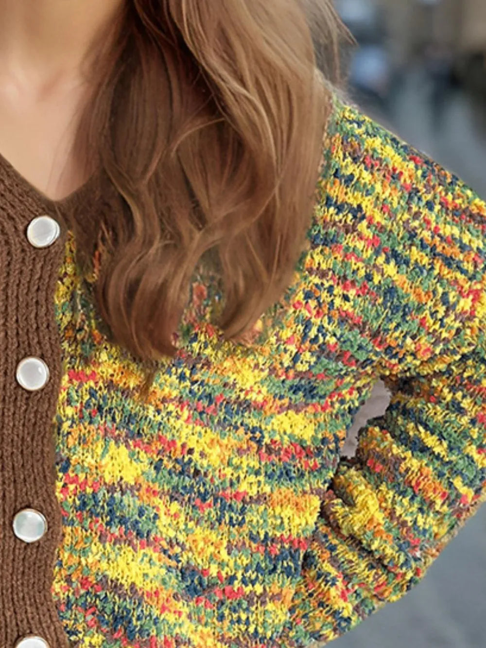 Contrast Button Up V-Neck Cropped Cardigan Easy Apparels