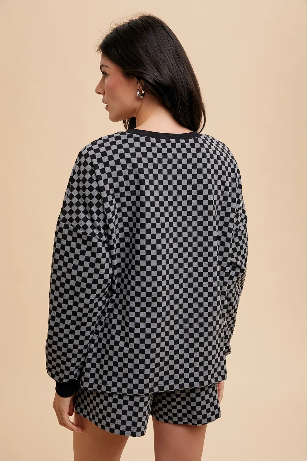 Annie Wear Checkered Round Neck Top and Drawstring Shorts Set Easy Apparels