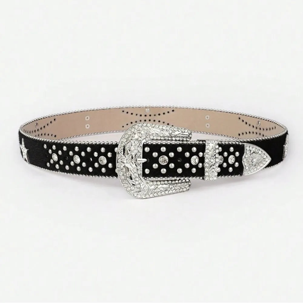 PU Leather Inlaid Rhinestone Belt Easy Apparels