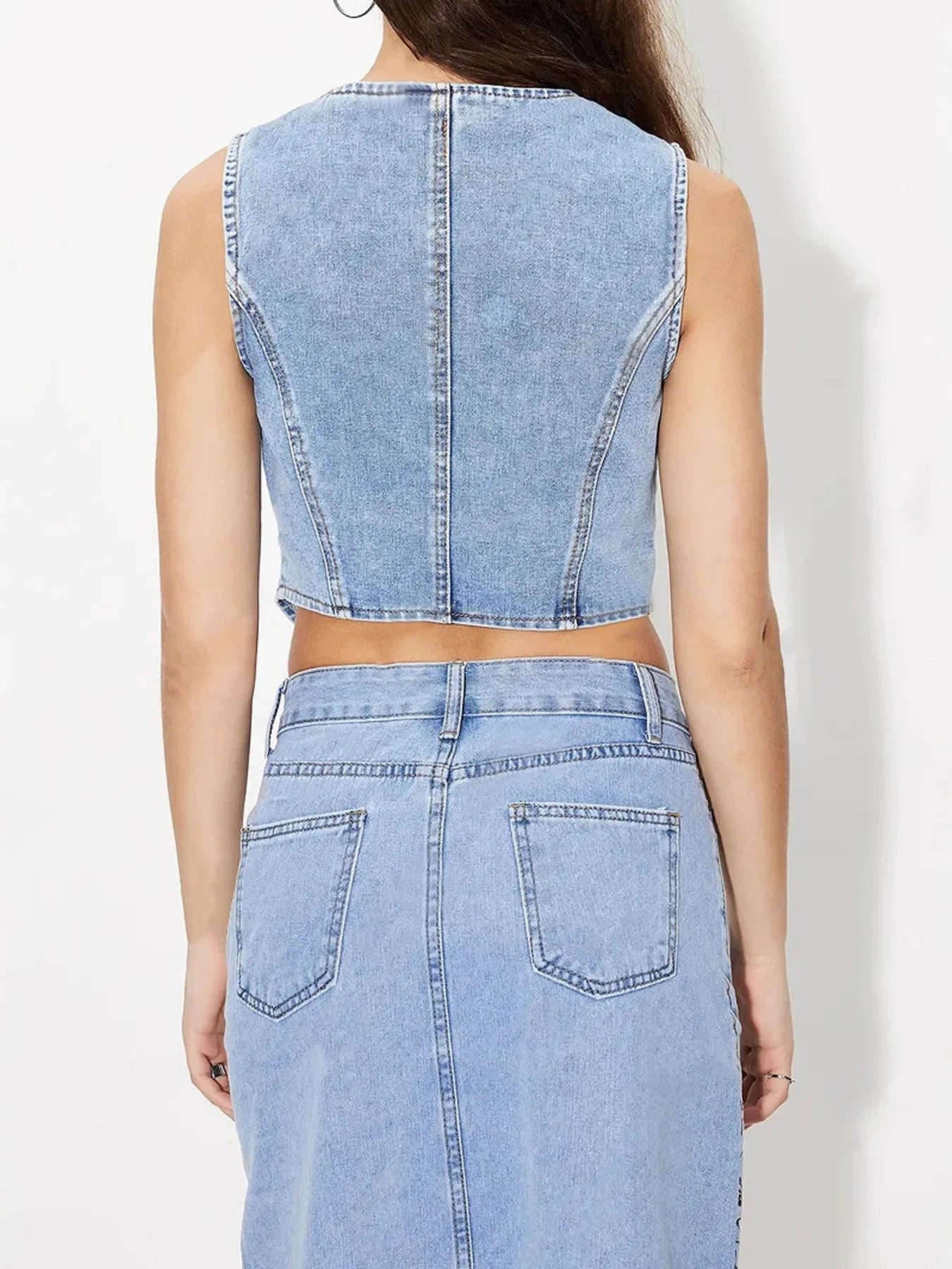 Button-Up Sleeveless Denim Vest Easy Apparels