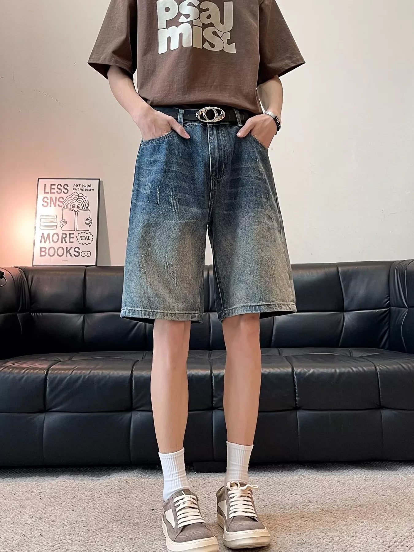 Men's Full Size Washed Wide Leg Denim Shorts Plus Size Easy Apparels
