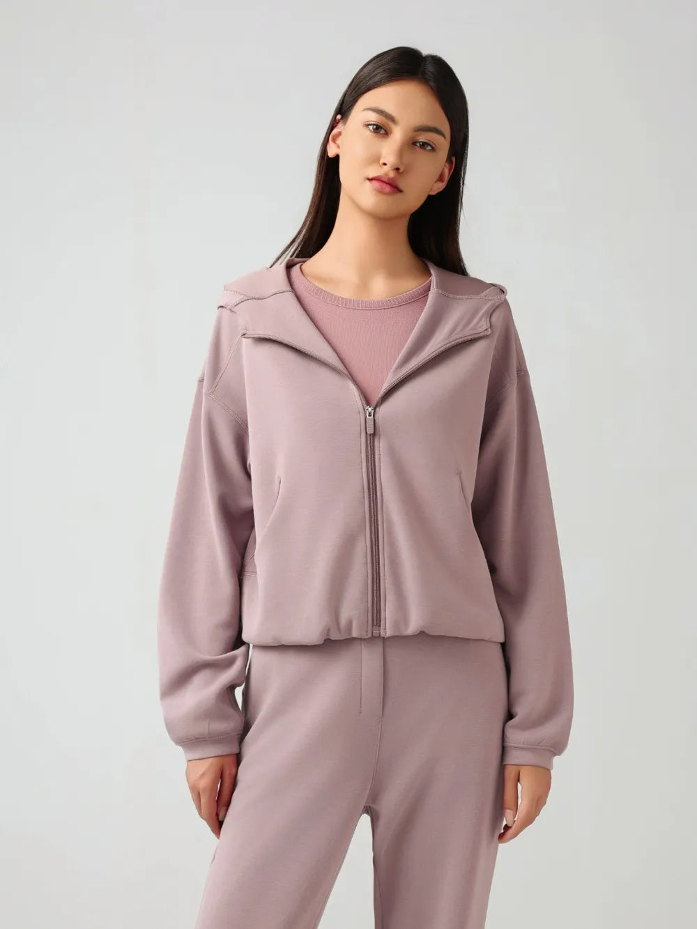 Millennia Zip Up Dropped Shouder Active Hooded Dusty Pink Easy Apparels