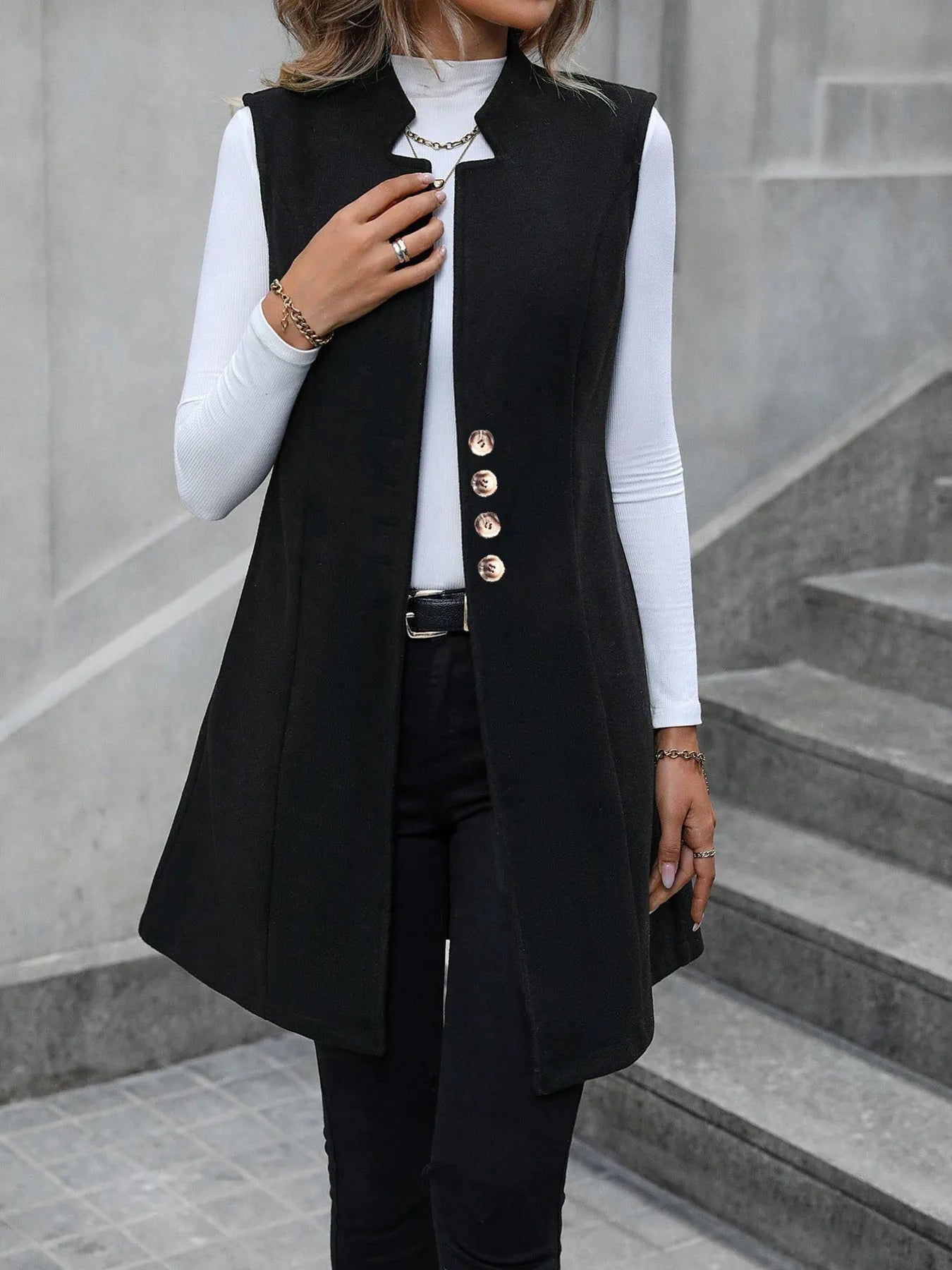 Button Up Longline Vest Coat Easy Apparels