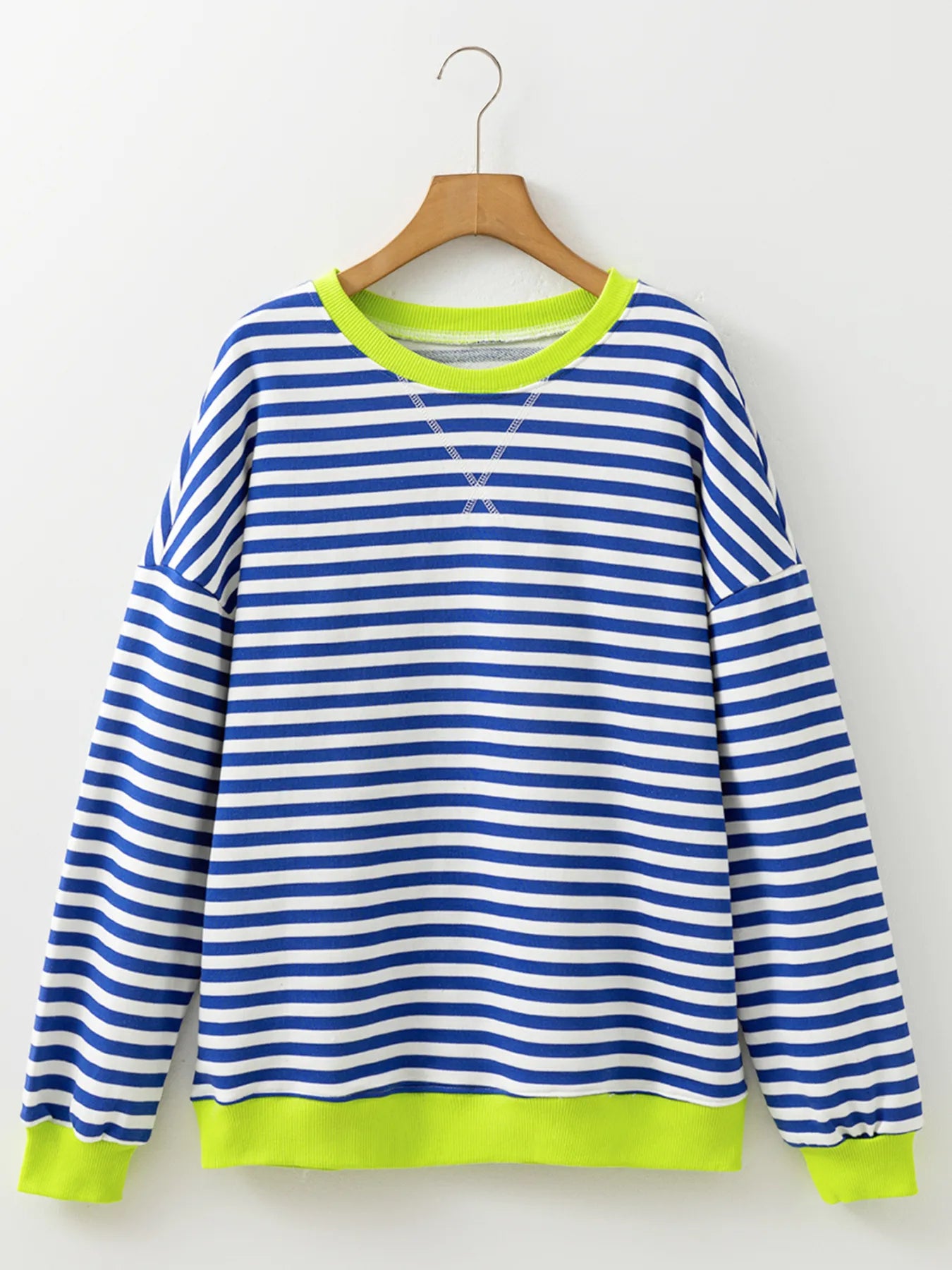 Trendsi Striped Contrast Ribbed Trim Drop Shoulder Sweatshirt