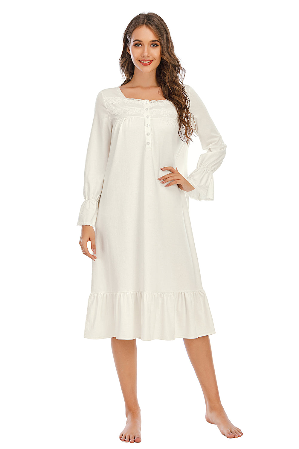 Flounce Sleeve Ruffle Hem Night Dress Easy Apparels