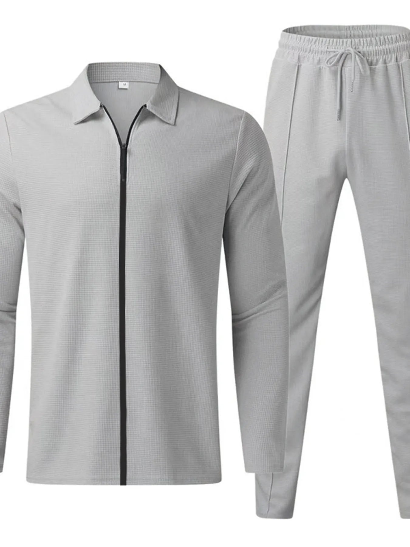 Men's Full Size Zip Up Top and Pants Set Plus Size Light Gray Easy Apparels
