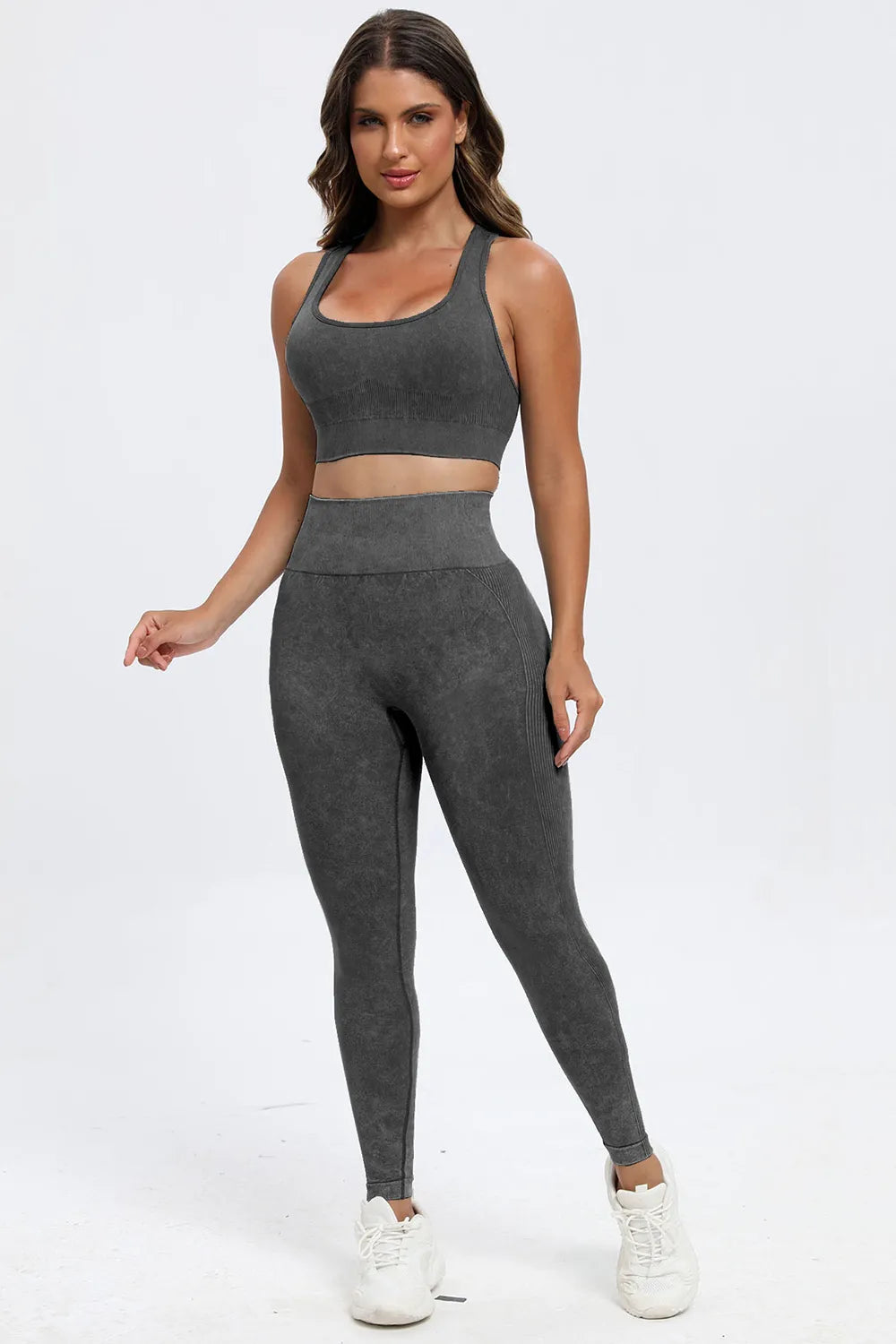 3 Piece Washed Square Neck Wide Strap Active Set Easy Apparels