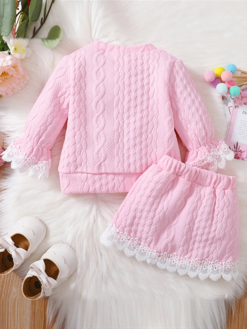 Children's Lace Detail Top and Skirt Set Easy Apparels