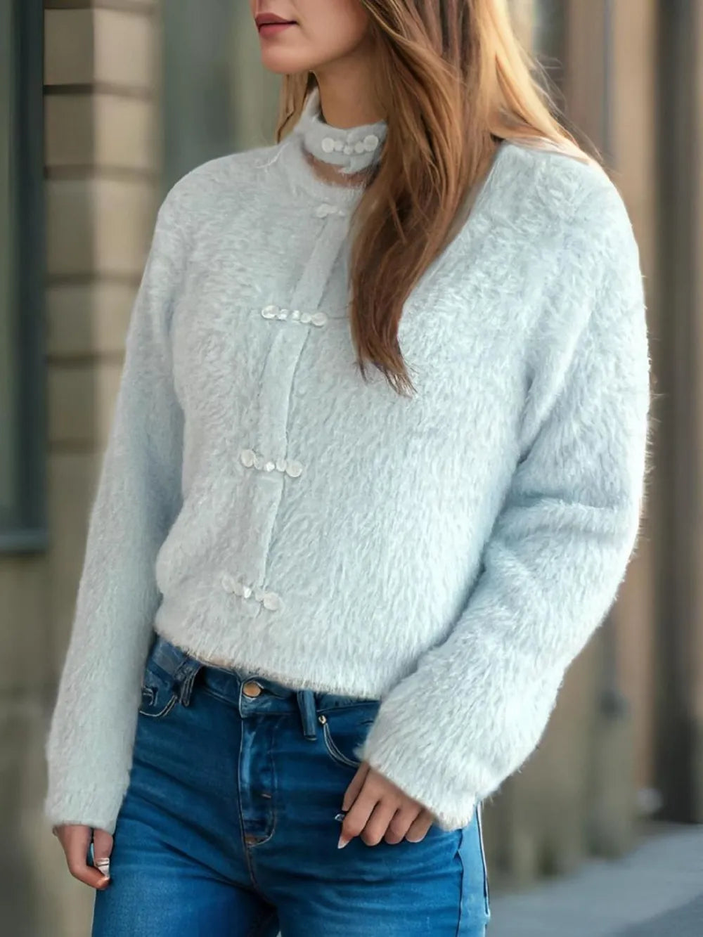 Cutout Knot Button Long Sleeve Cardigan Easy Apparels