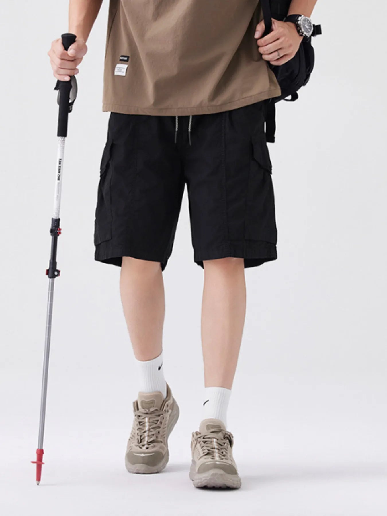 Men's Full Size Drawstring Cargo Shorts Plus Size Black Easy Apparels