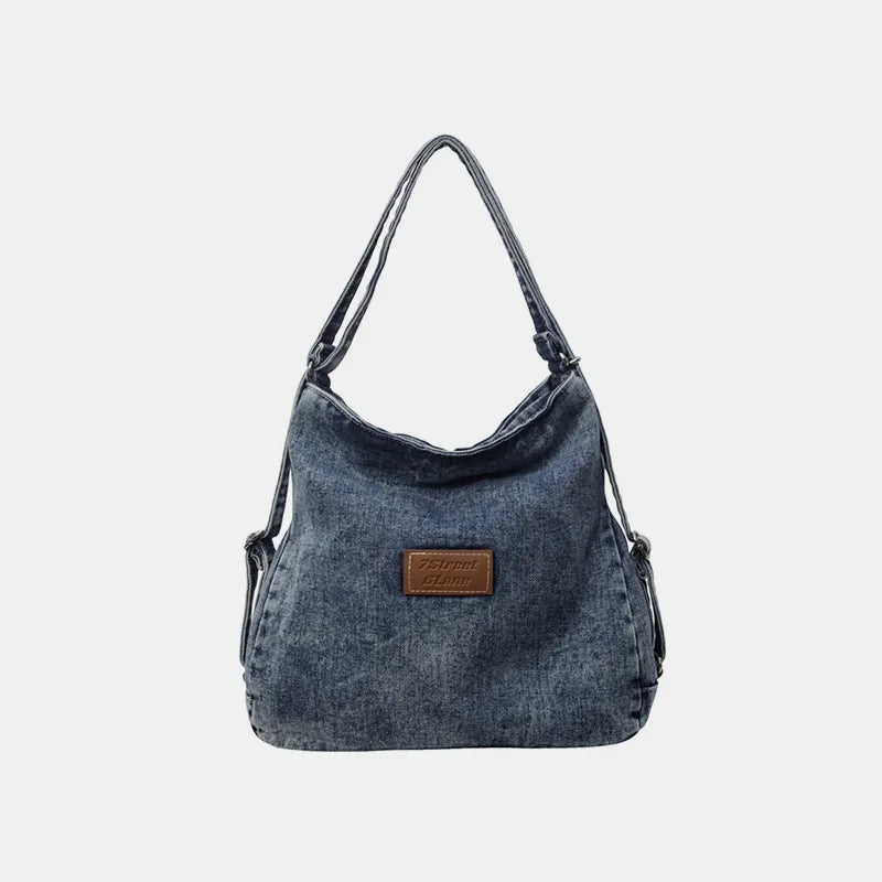 Adjustable Strap Denim Shoulder Bag Medium One Size Easy Apparels