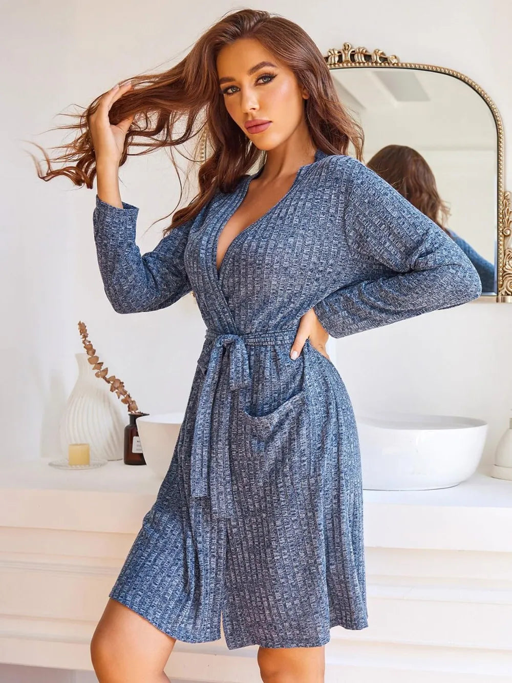 Tied Solid Lounge Nightgown with Pockets Easy Apparels