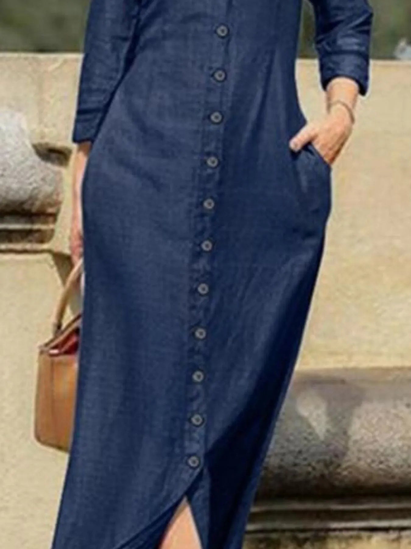 Full Size Button-Down Maxi Denim Dress Plus Size Easy Apparels