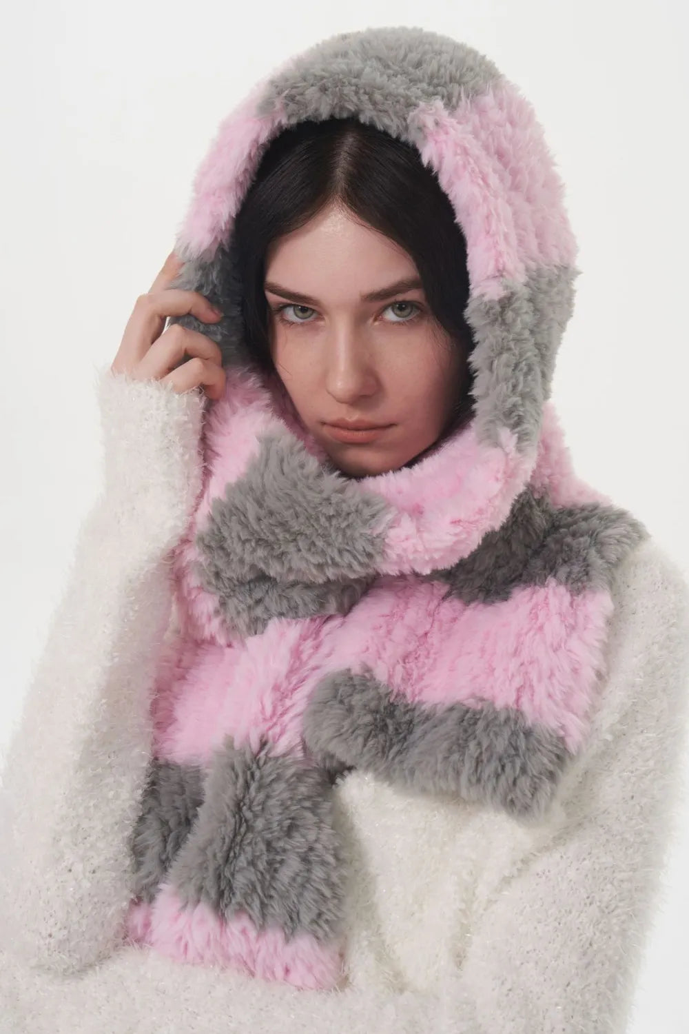 Fuzzy Contrast Striped Scarf Easy Apparels