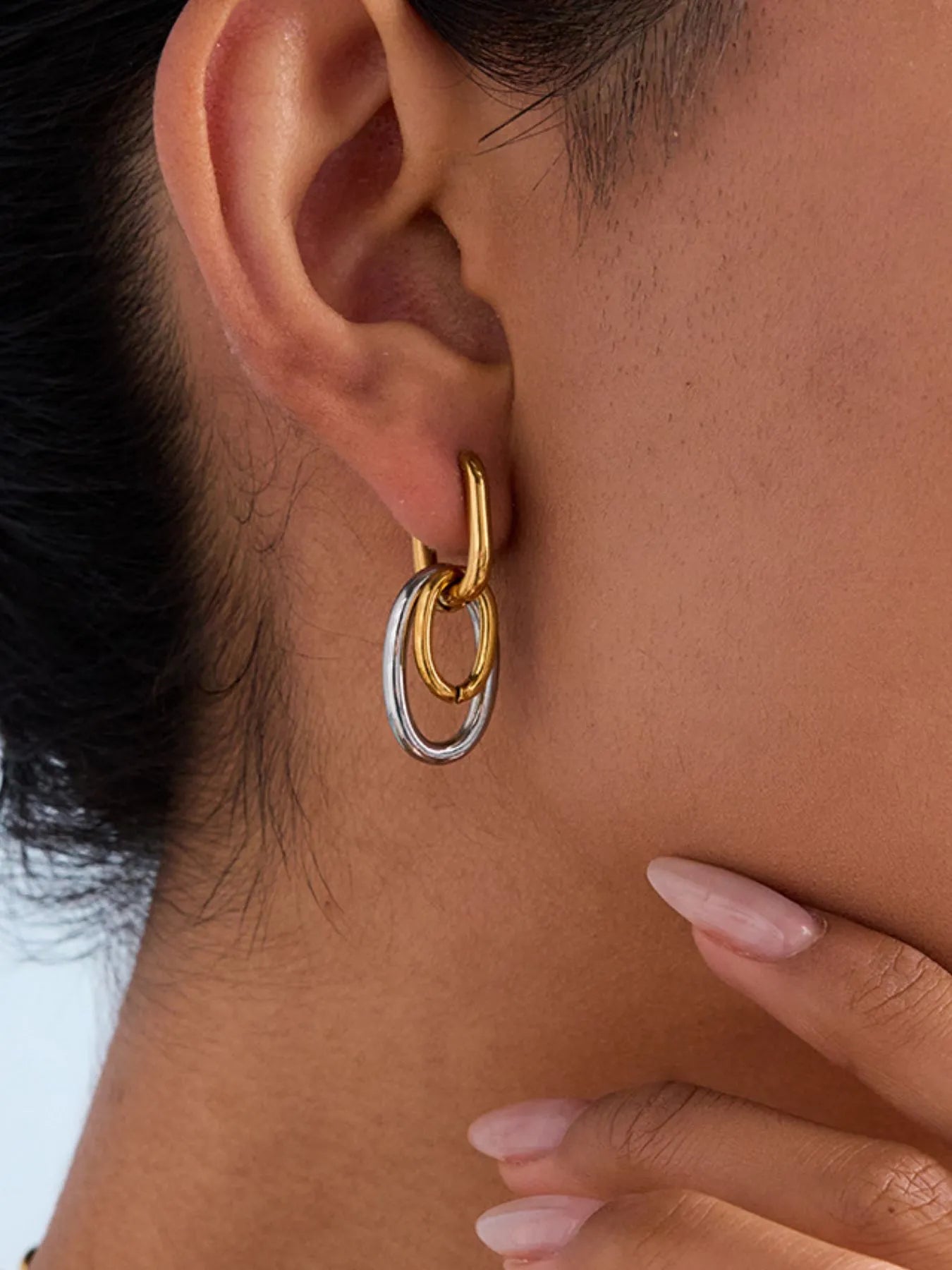 Stainless Steel Two-Tone Interlocked Hoop Earrings Gold One Size Easy Apparels