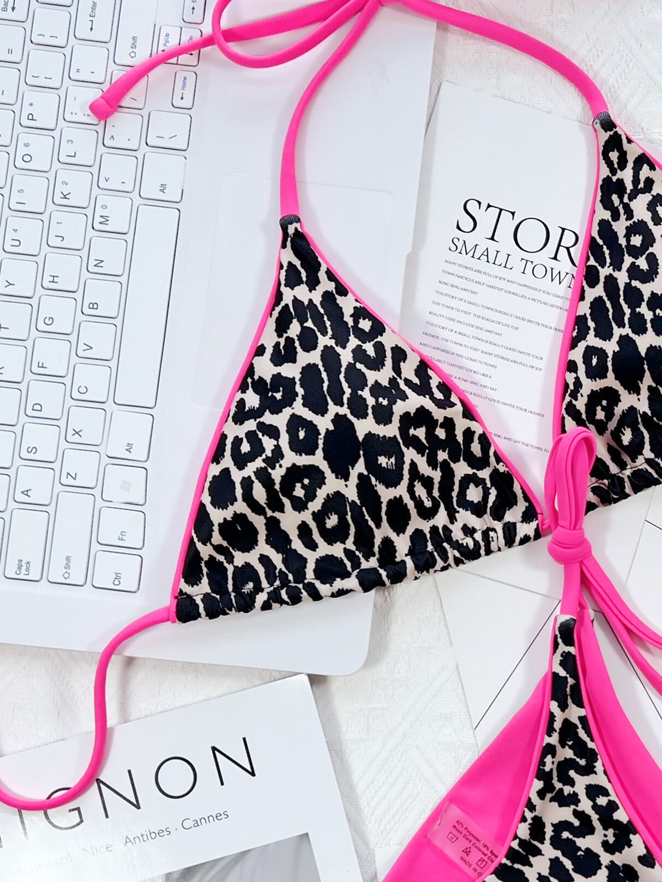 Leopard Print Halter Neck Tie Side Bikini Set Easy Apparels