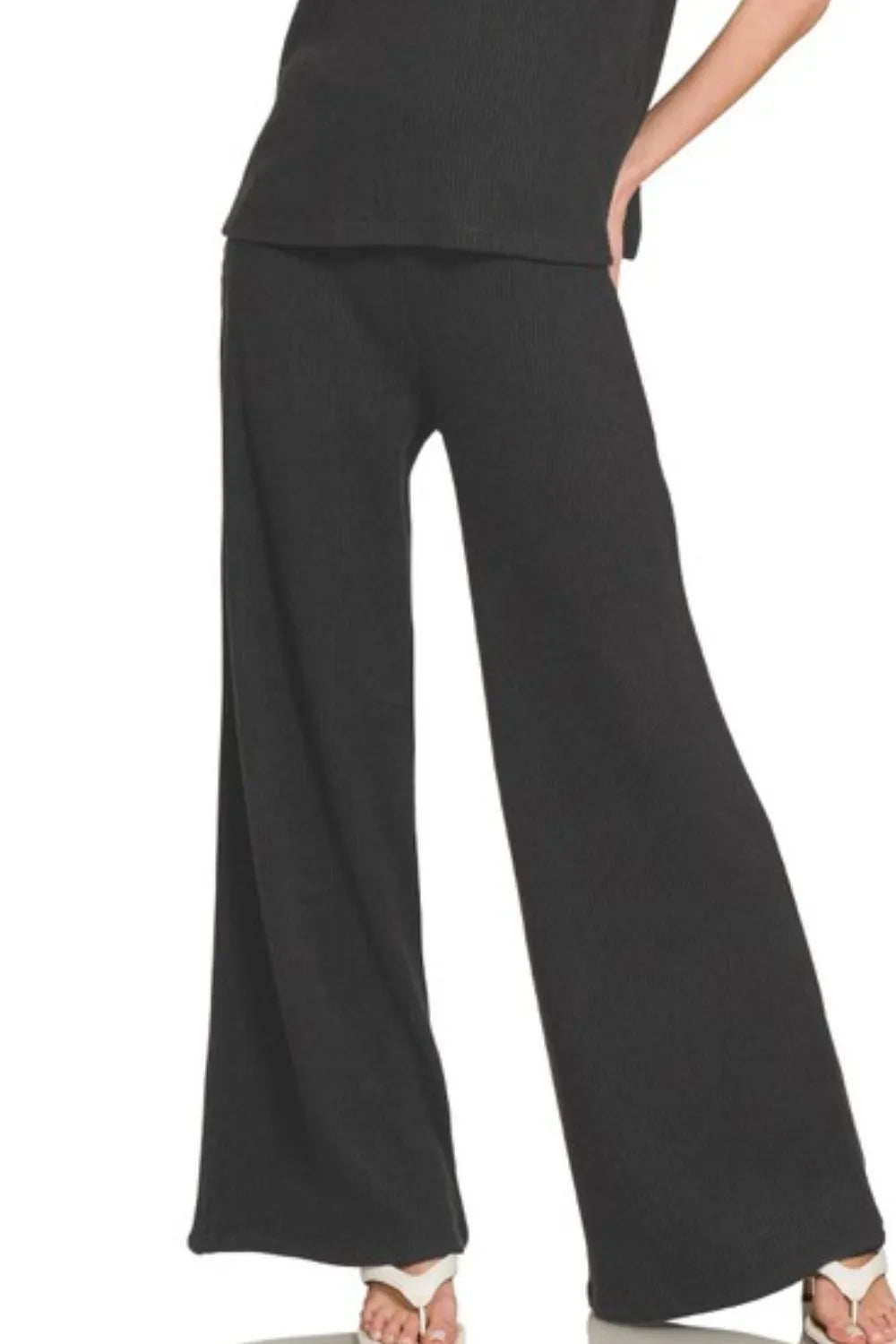 Zenana Rolled Sleeve Top and Pants Sweater Set Easy Apparels