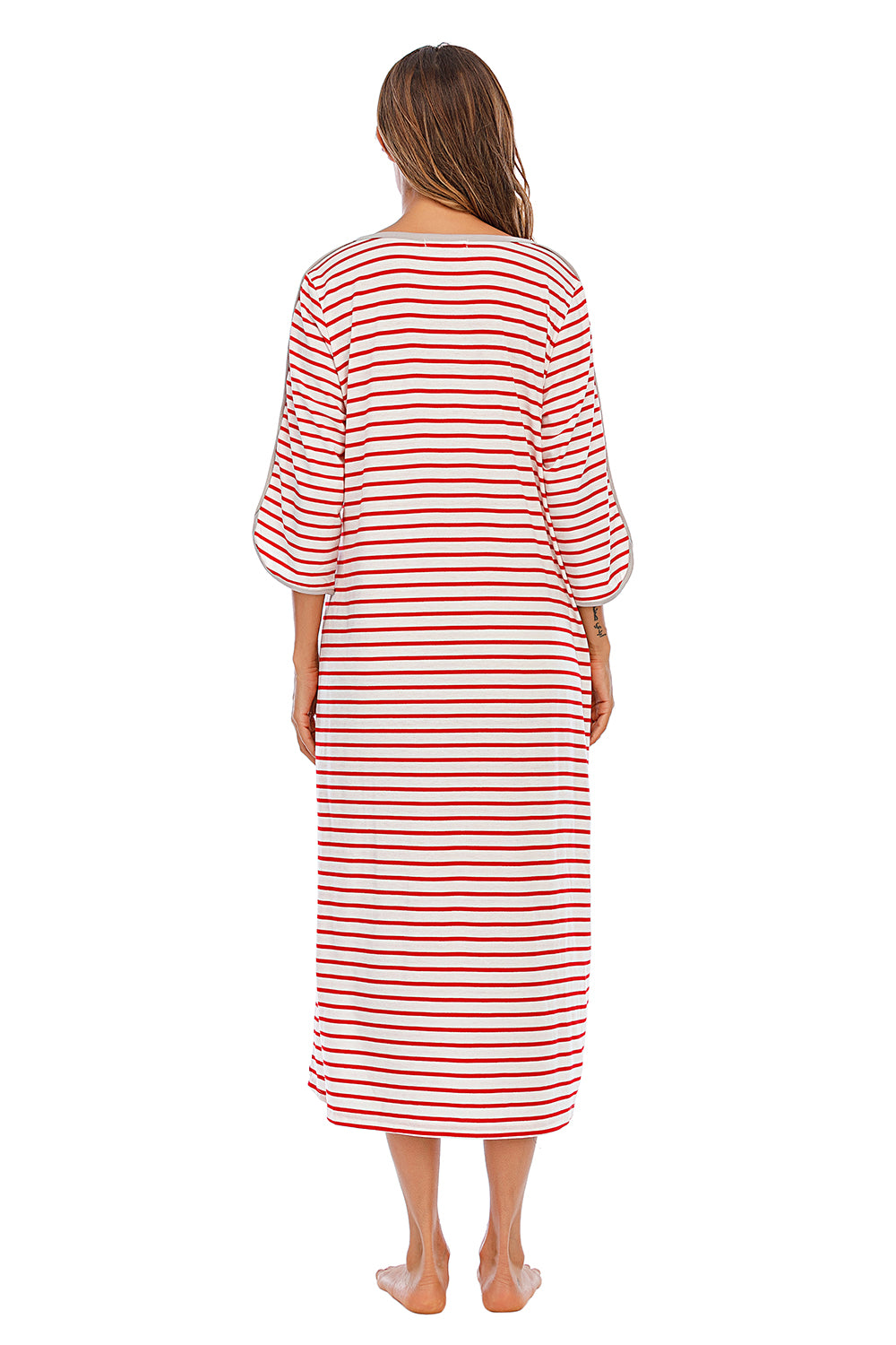 Round Neck Three-Quarter Sleeve Midi Night Dress Easy Apparels