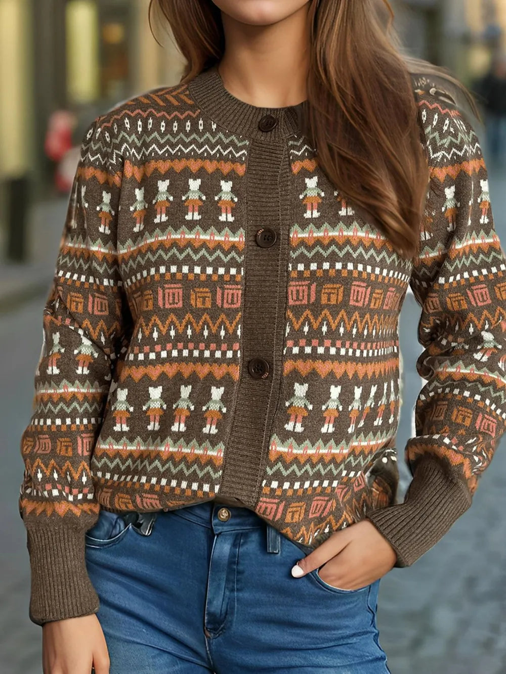 Graphic Button Down Long Sleeve Cardigan Easy Apparels