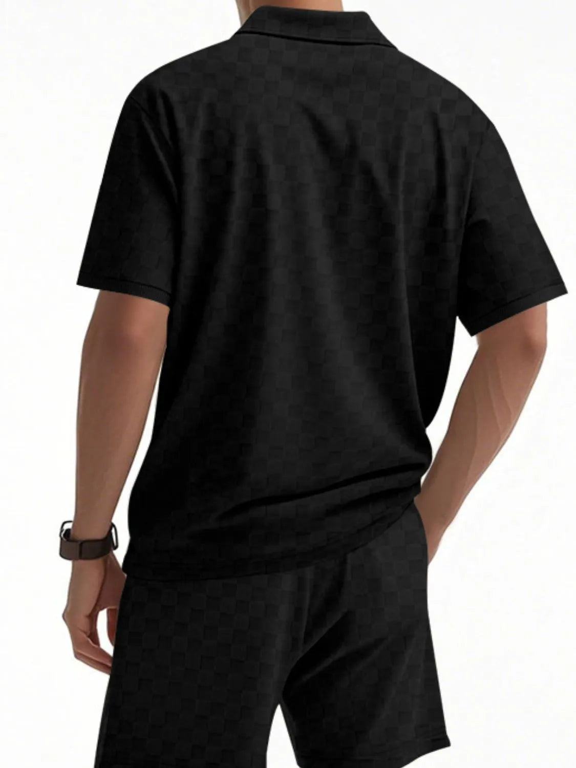Men's Full Size Quarter Zip Short Sleeve Top and Shorts Set Plus Size Easy Apparels