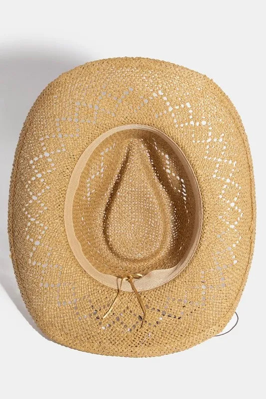 Fame Turquoise and Shell Star Beads Strap Western Straw Hat Easy Apparels