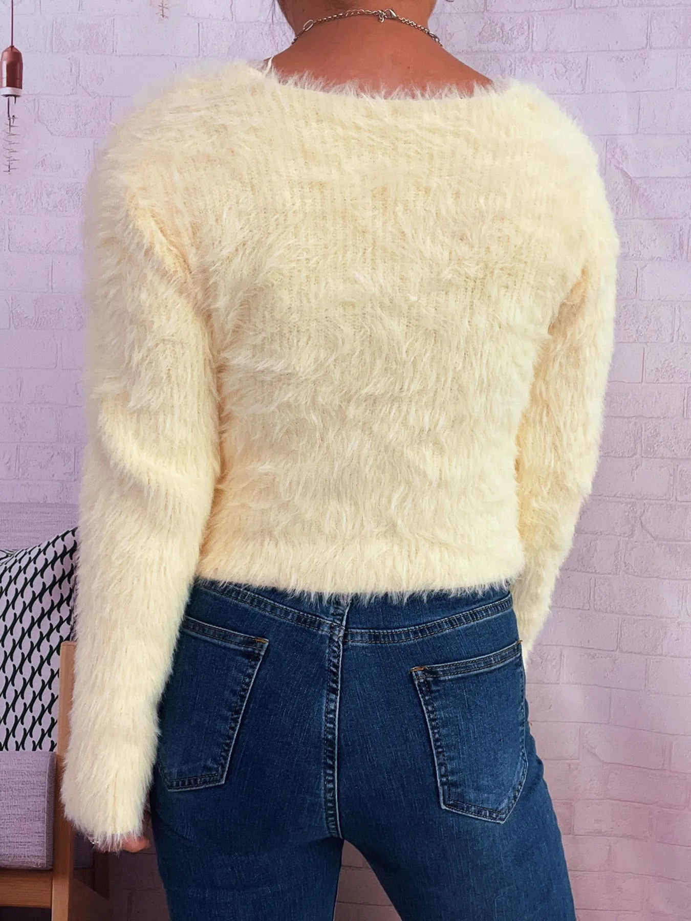 Fuzzy Heart Shape Button-Up Cardigan Easy Apparels