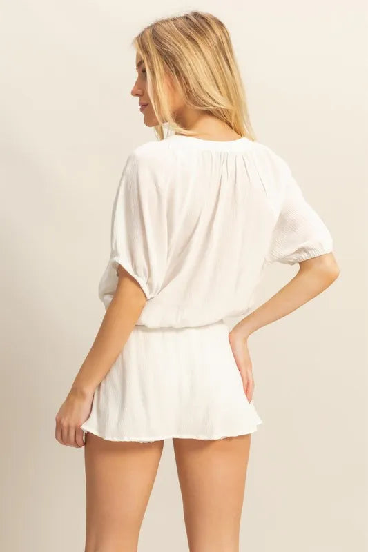 HYFVE Drawstring Hem Short Sleeve Top and Skort Set Easy Apparels