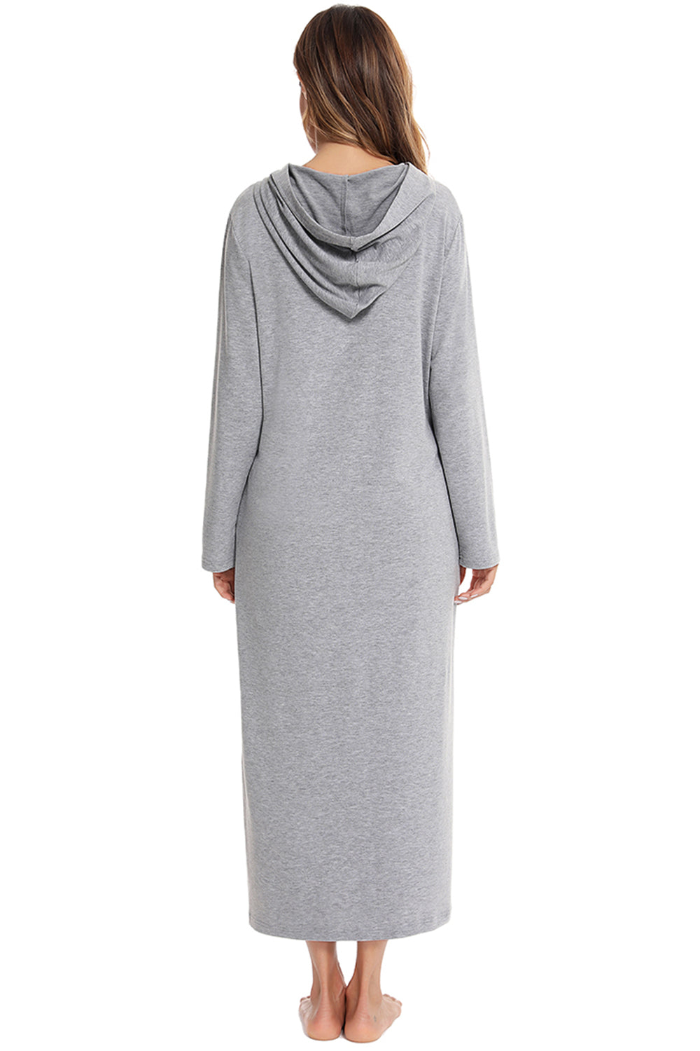 Zip Front Hooded Night Dress with Pockets Easy Apparels
