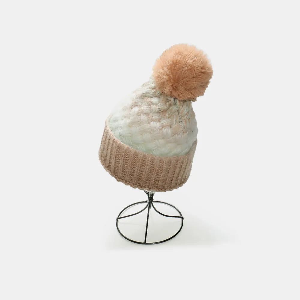 Gradient Knit Hat with Pompom Camel One Size Easy Apparels